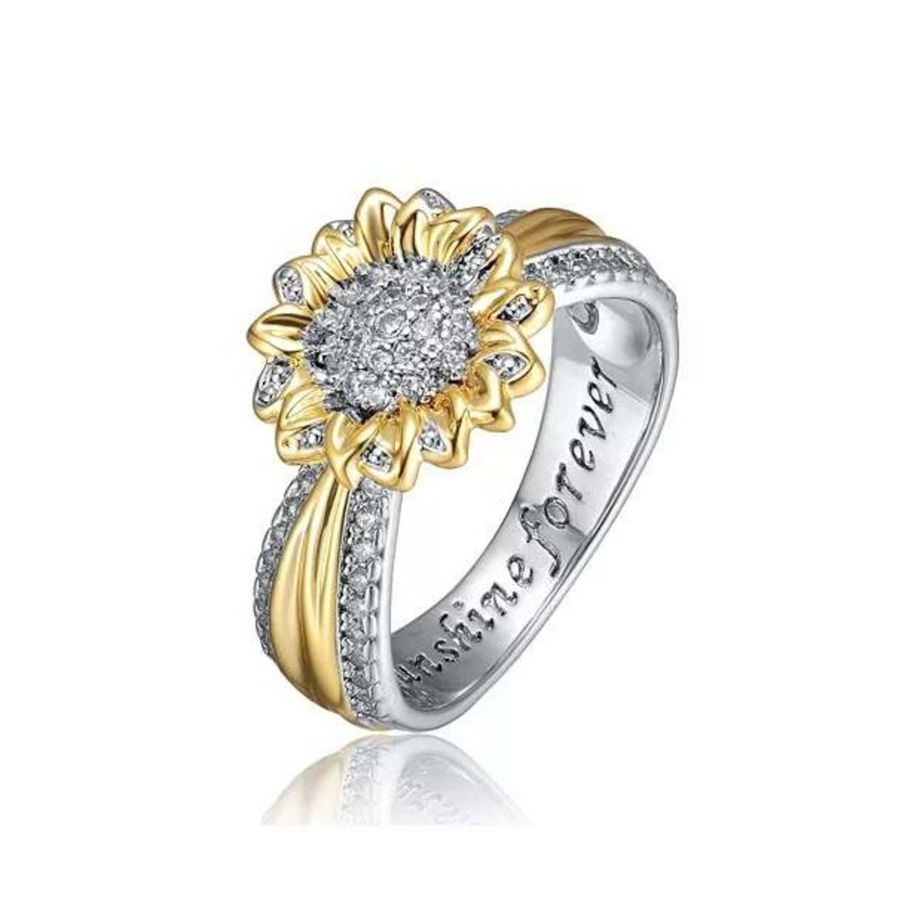 Rachel Glauber Sunflower Ring Women Cubic Zirconia Sunshine Forever 2-Tone Sz 6‎